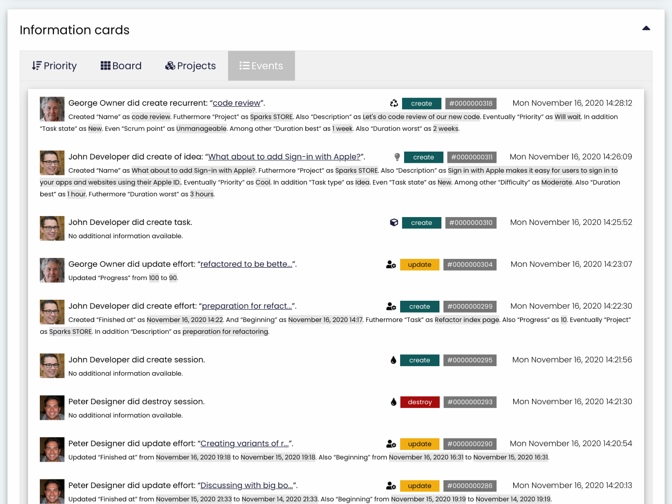 View of an overview of all events in 24 hours